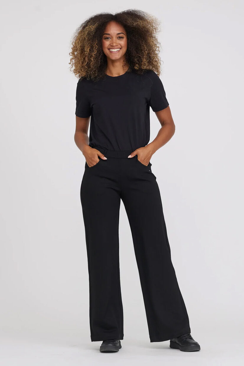 DONNA LOOSE SL i borstad viskosjersey (kort), Black brushed