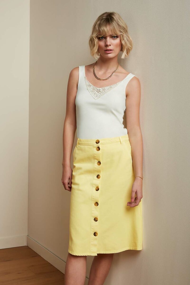 MARIE GARMENT DYE Jeanskjol i bomull, Lemonade Yellow