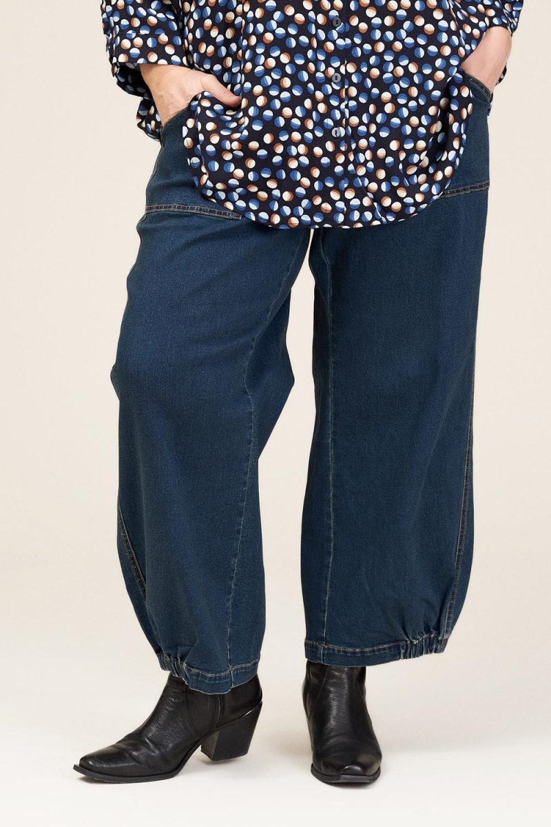 CLARA Byxor i bomull- och viskosstretch, Dark blue denim