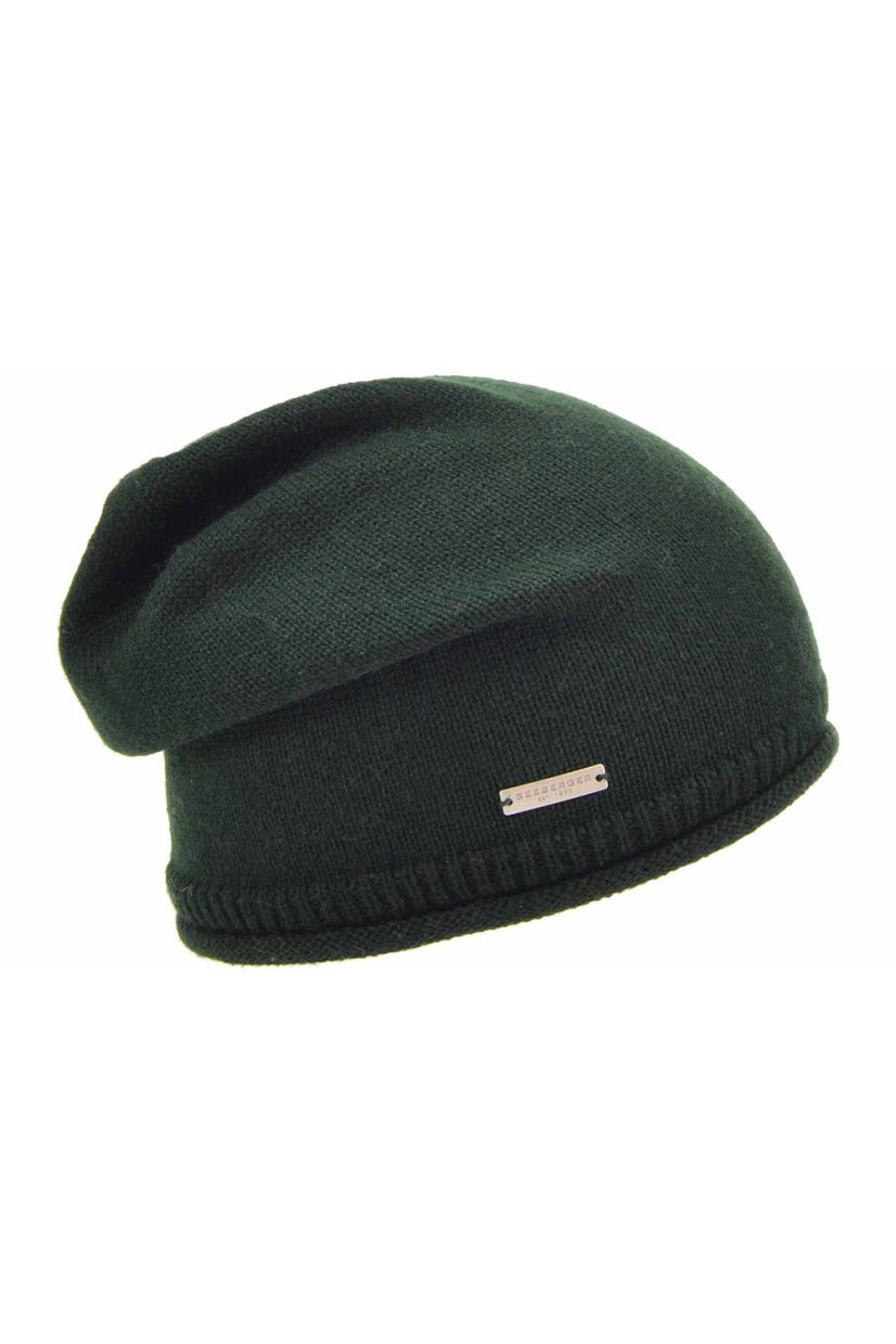 Stickad mössa i ullmix, Olive