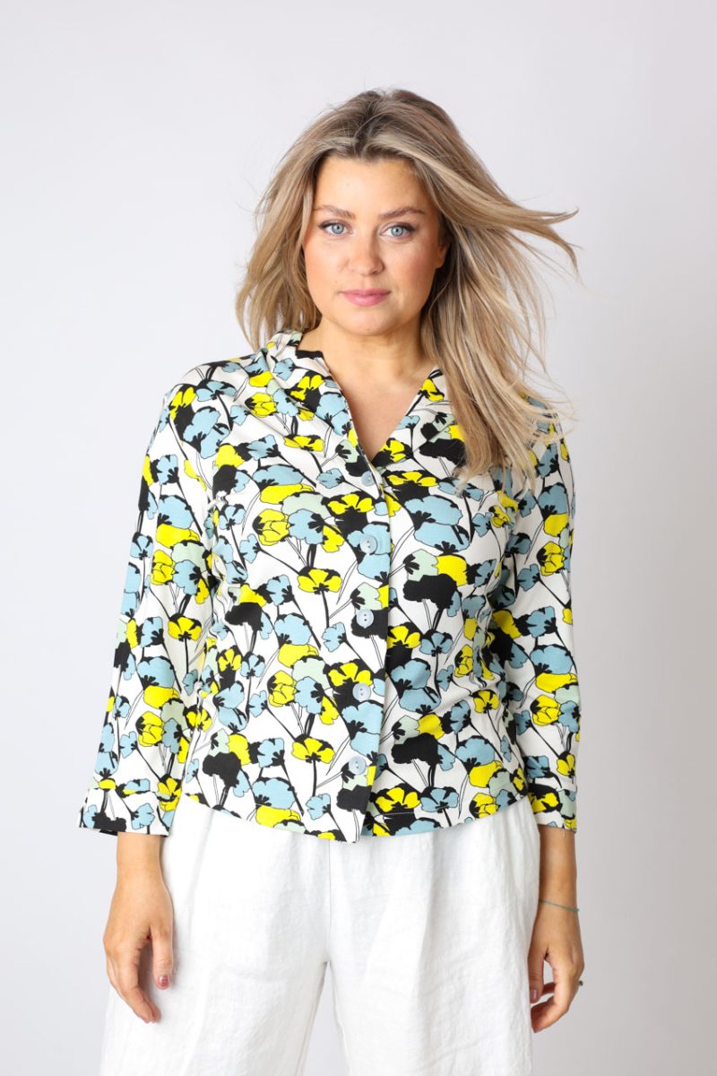 Blus i viskostrikå, Bouquet Lemon