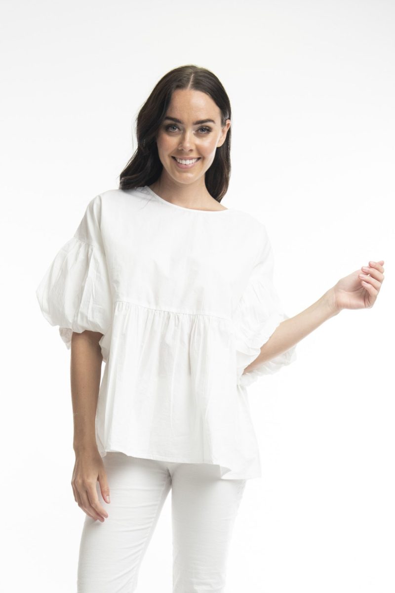 BUBBLE SLEEVE Bomullstopp, White