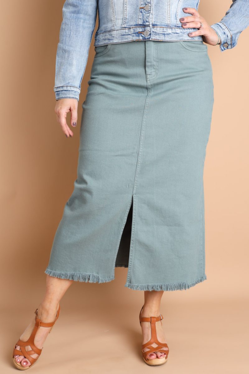 MaSARAI Kjol i bomullsdenim, Balsam Green
