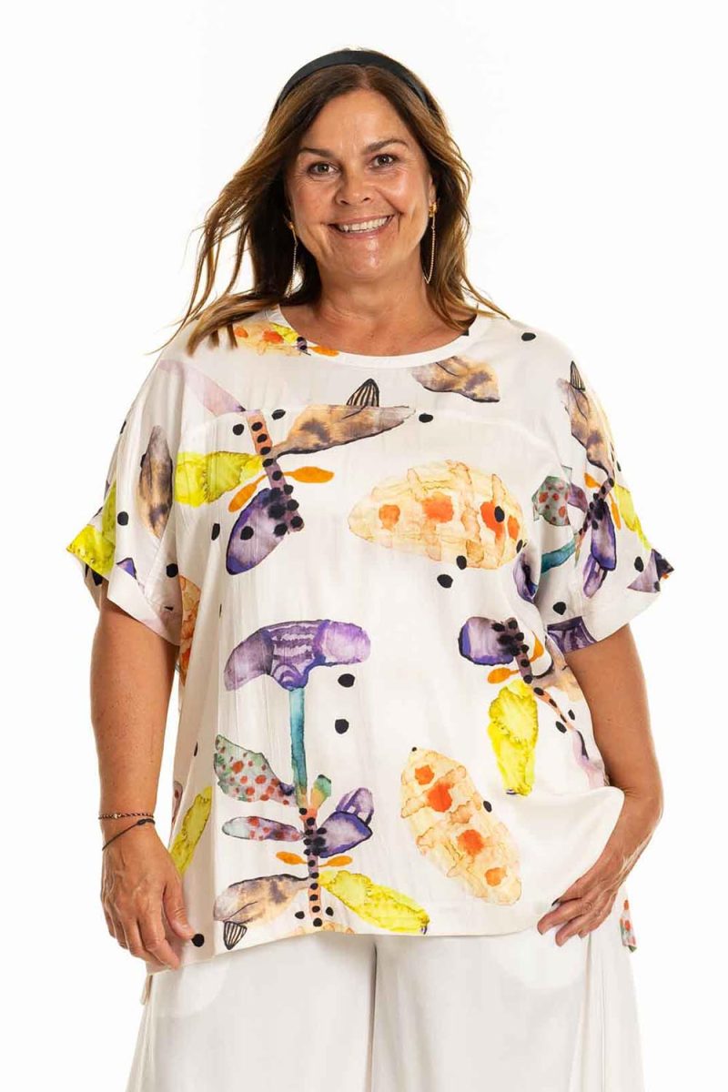 gELLY Blus i viskos, Offwhite with watercolor
