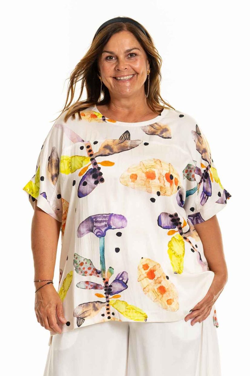 gELLY Blus i viskos, Offwhite with watercolor