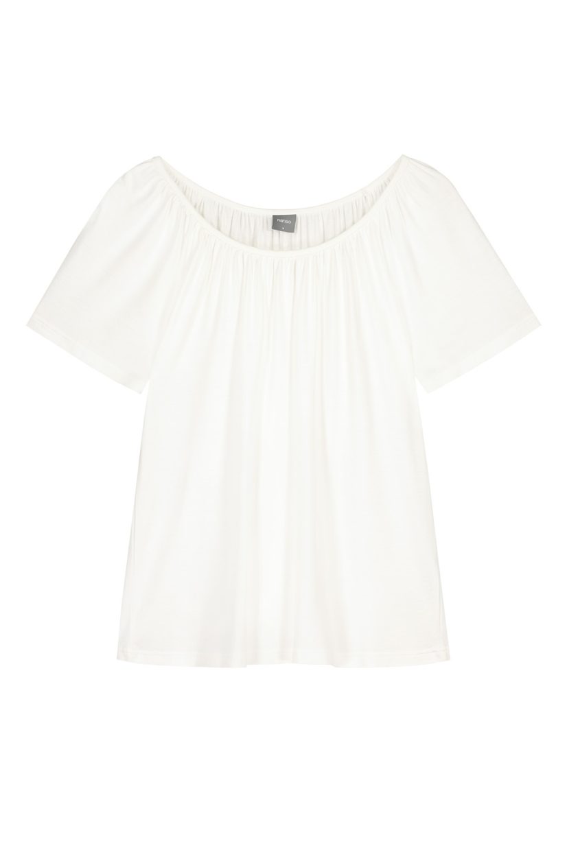 SOMMAR Blus i viskostrikå, White