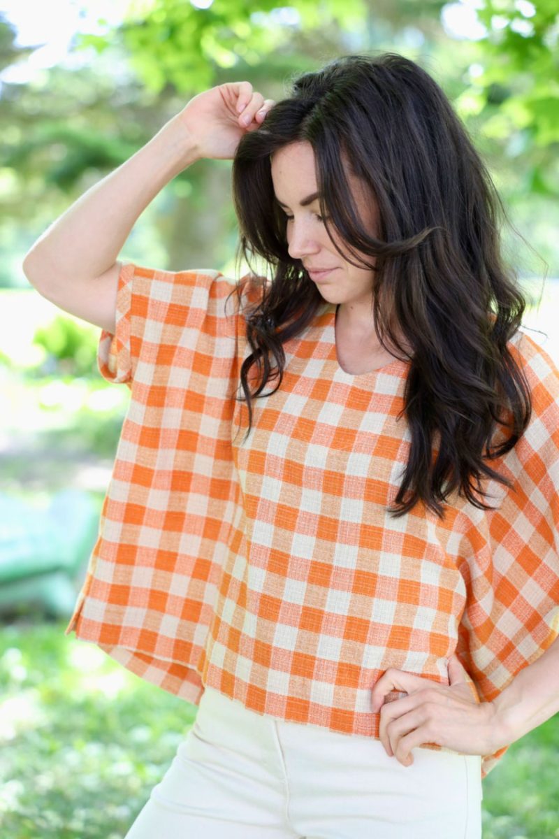 Blus i lin/bomull, Orange