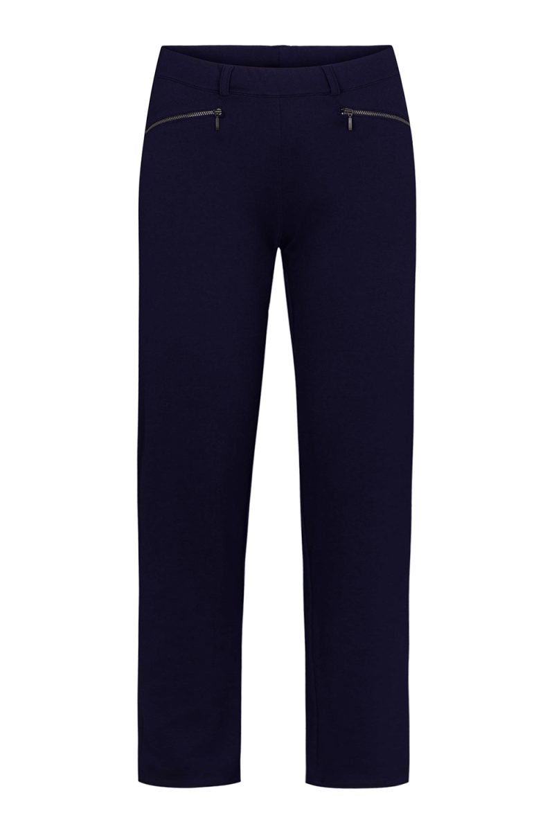 RUBY STRAIGHT SL Byxa i borstad viskosjersey, Navy brushed