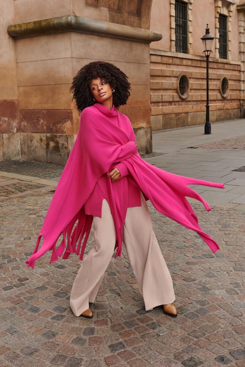 Halsduk/Cape i bomull/merinoull, Pink