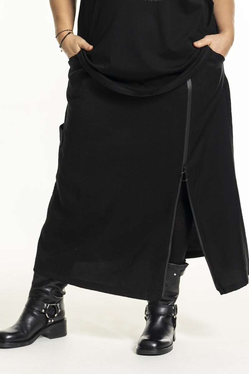 gHEATHER Kjol m. blixtlås i bomull, Black