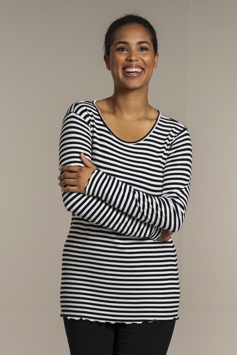 Topp i ribbad viskostrikå, Black/White