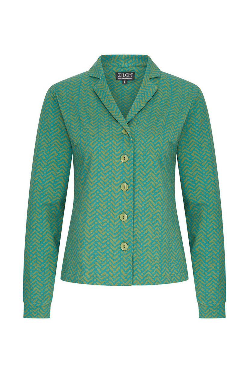 Skjortblus i bomullstrikå, Herringbone Olive