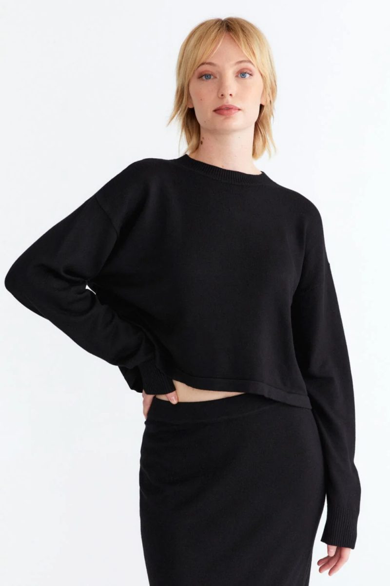ELVINA Stickad tröja i bambu/kashmir, Black