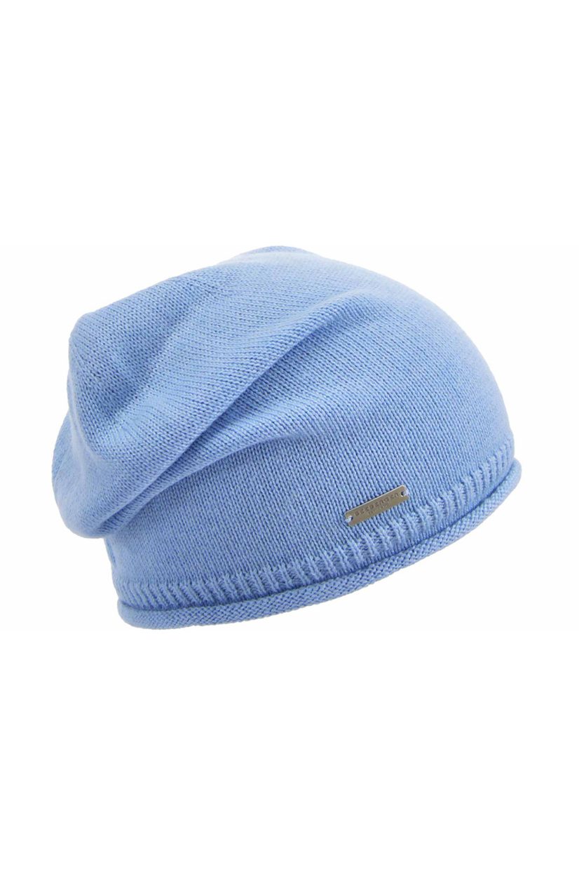 Stickad mössa i ull/viskos, Light Blue