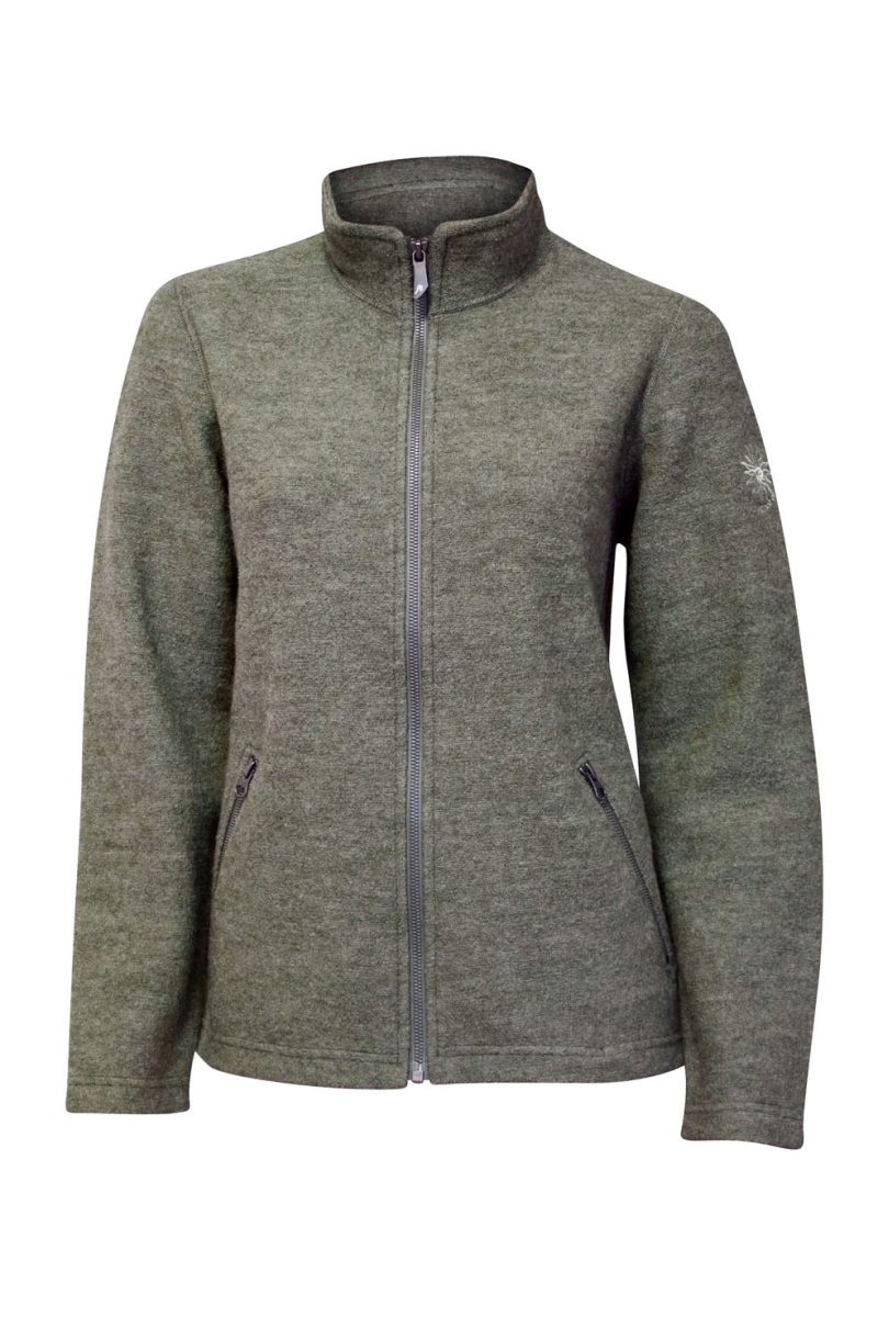 BELLA FULL ZIP Tröja i filtad ull, Lichen Green