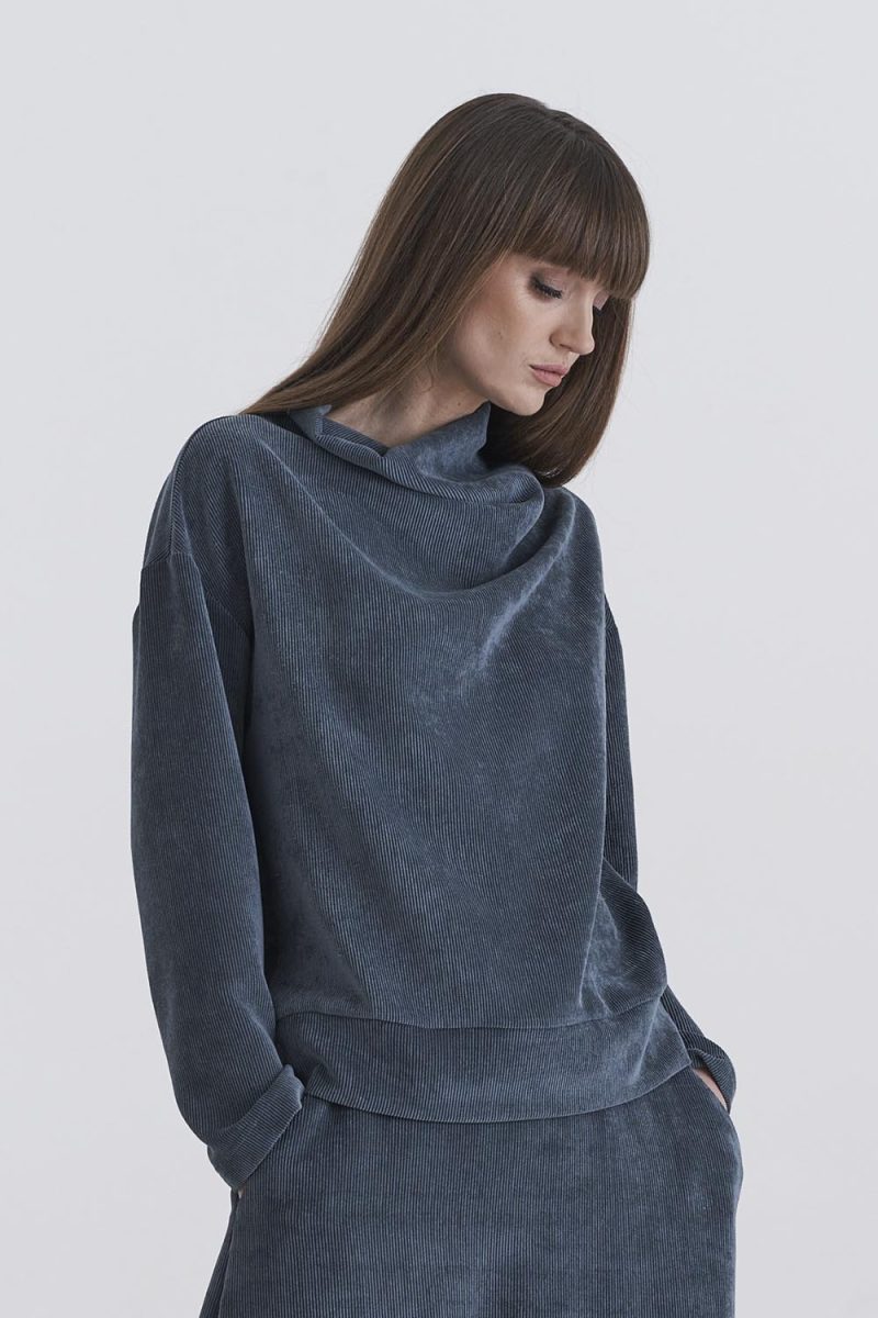 ROKA Blus i bomullsmanchester, Blue