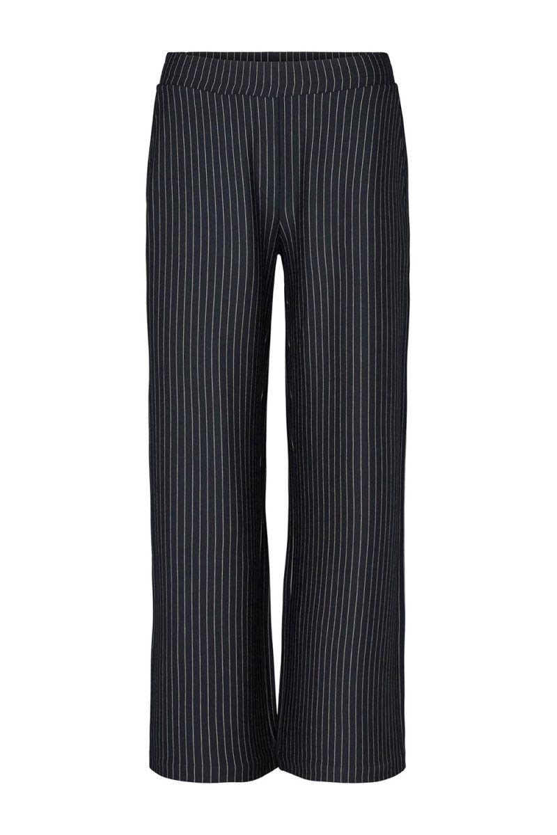 DAISY PURE STRAIGHT ML Byxor i viskosjersey, Navy Striped (borstad)