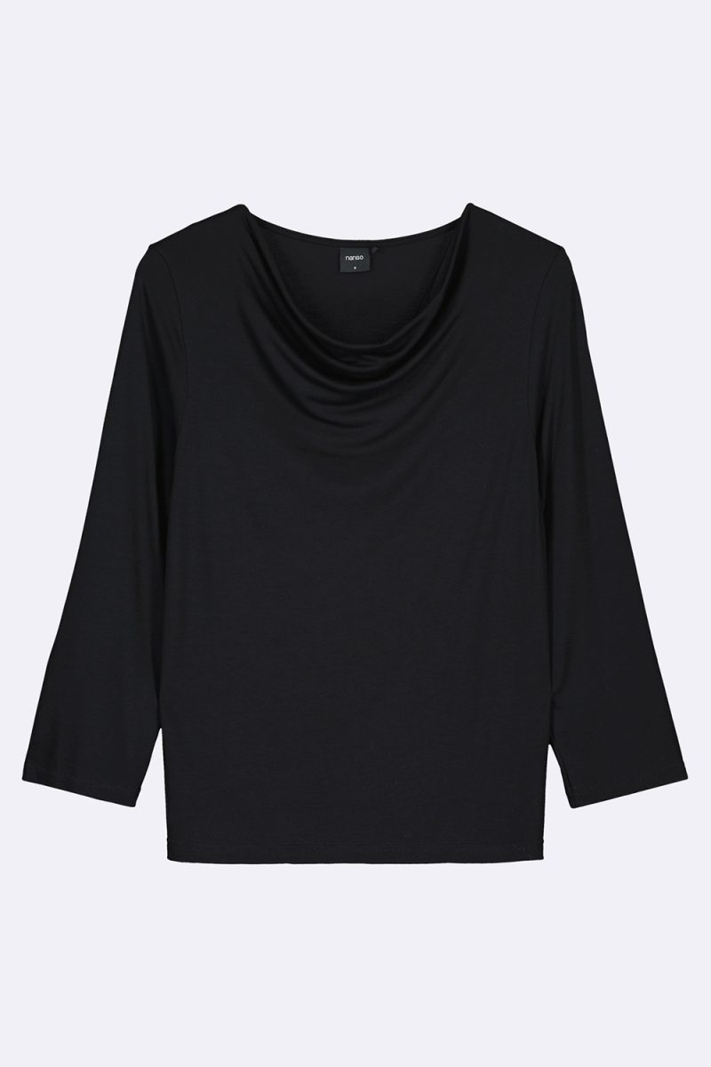 TUULIA Blus i viskostrikå, Black