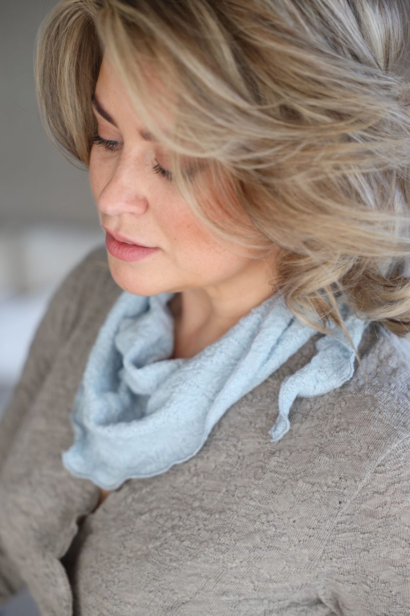 Triangelscarf i merinoull, Blue Mist