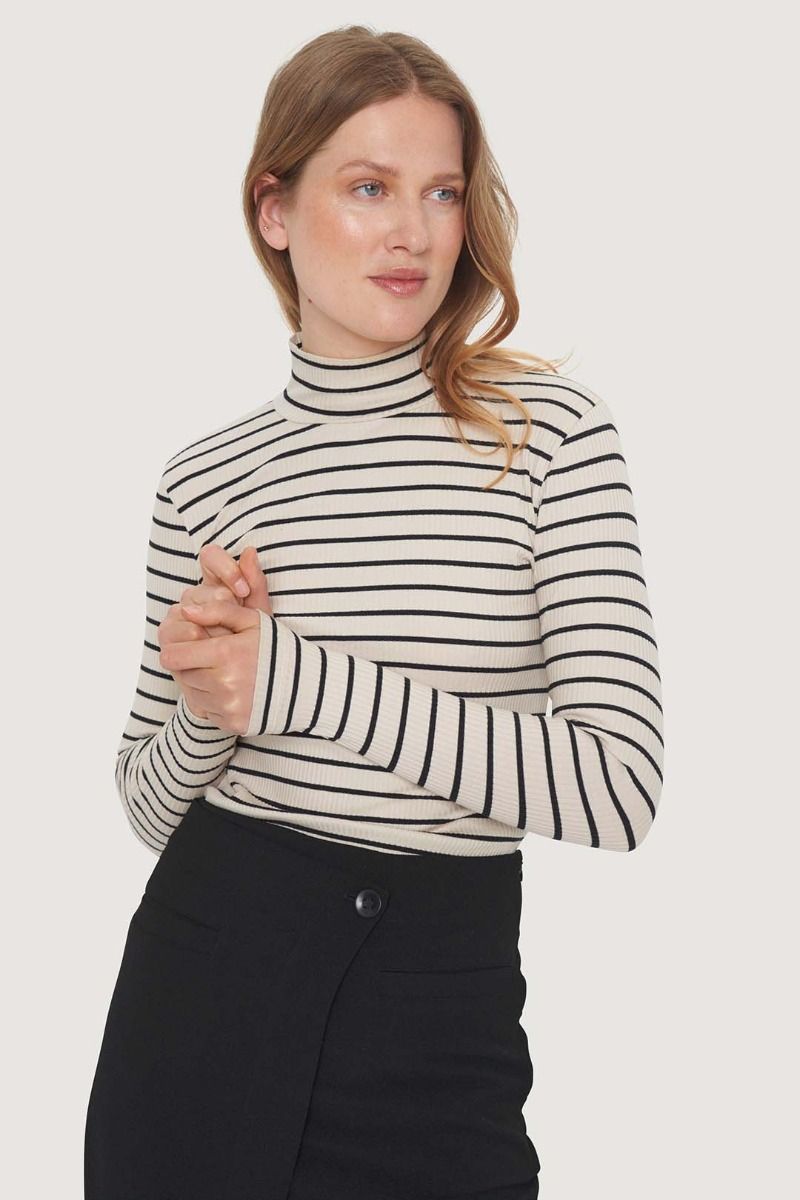GLOBE STRIPE Halvpolotröja i tencel/bomull, Black/Ivory