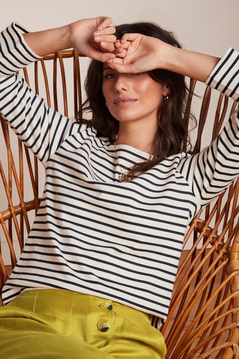 BOATNECK BRITNEY STRIPE Topp i bomull, Evening Blue