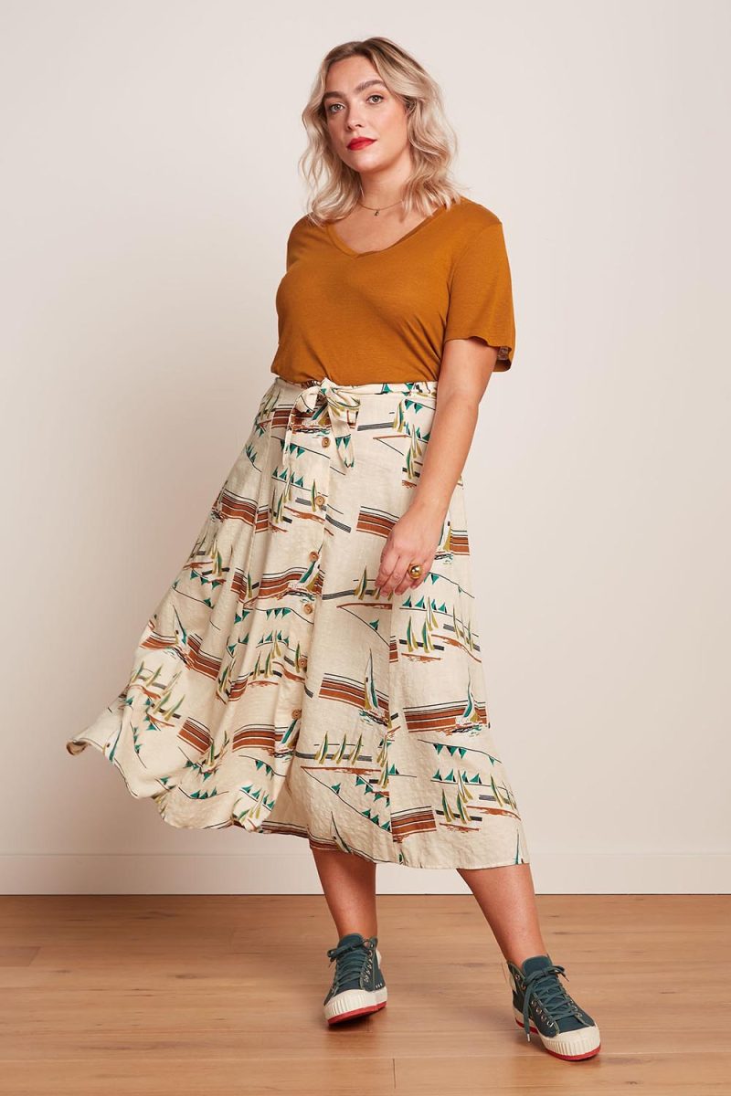 JUDY MIDI ANTIBES Kjol i rayon/bomull, Cream