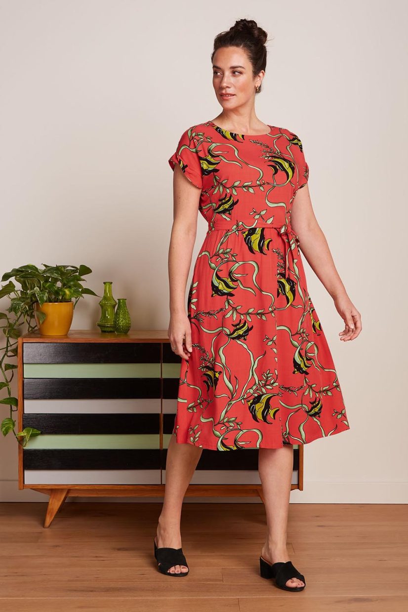 BETTY LOOSE FIT ORNE Klänning i viskos, Tweed Orange