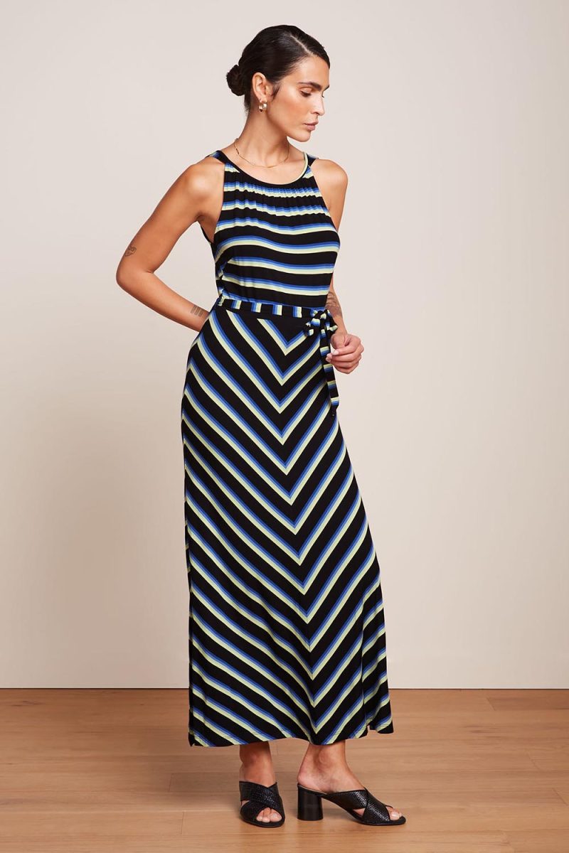 HAZEL EMBLA STRIPE Klänning i viskos, Black