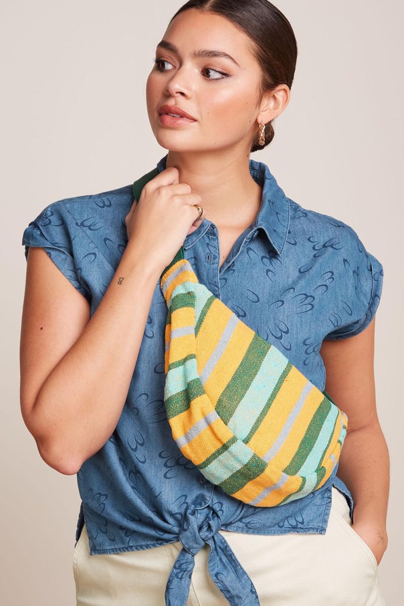 FANNY LE STRIPE Magväska i bomullsmix, Yellow Cream