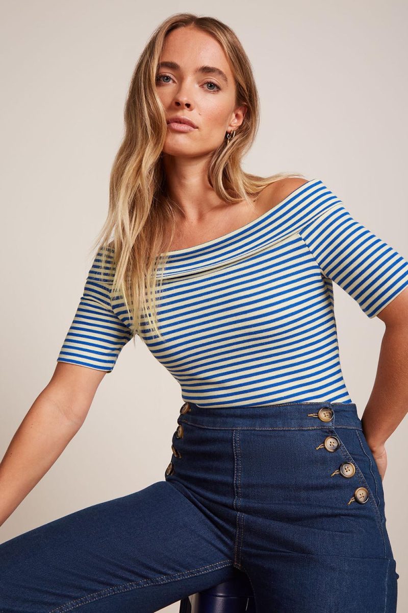 NIVES MARINIERE STRIPE Topp i viskosmix, Bluing