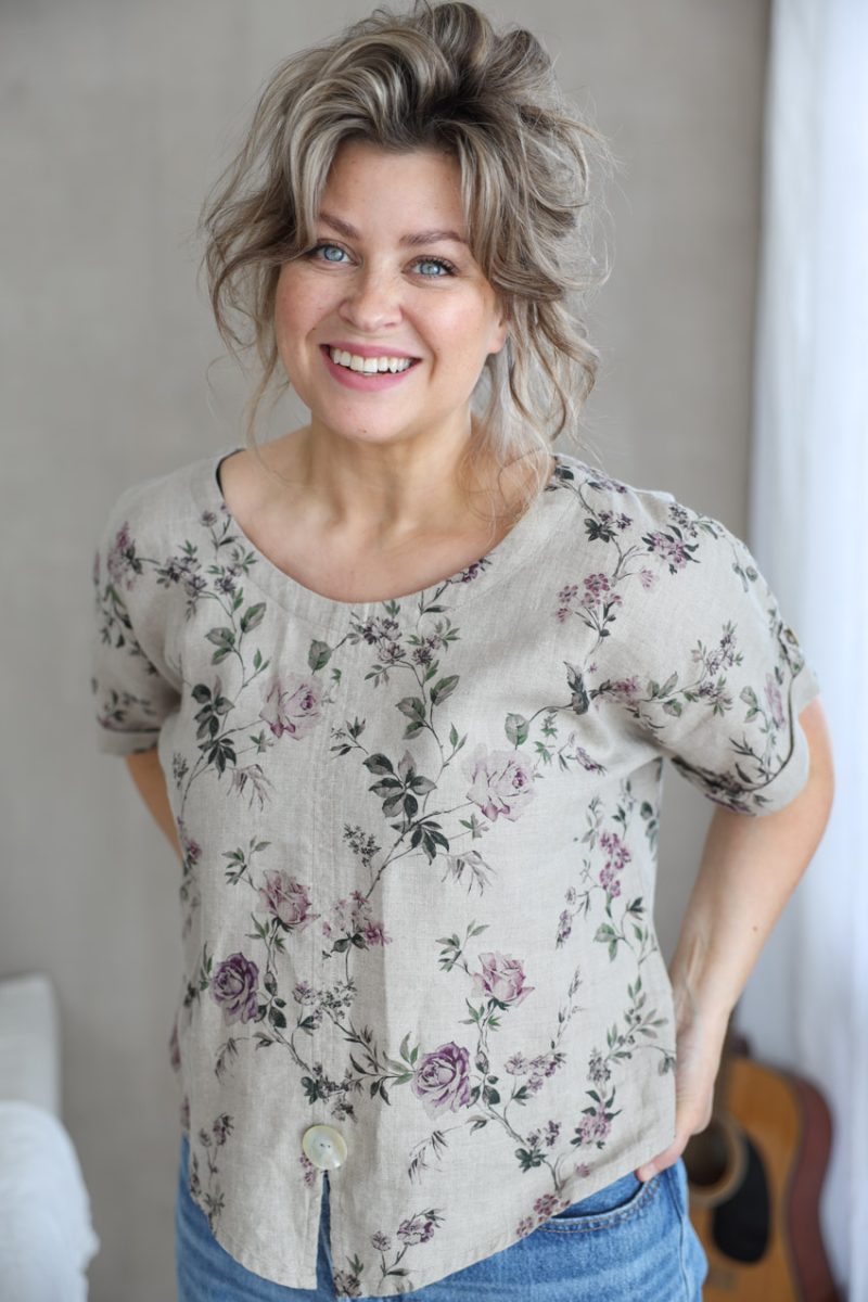 TILDUR Topp i lin, Natural Flower