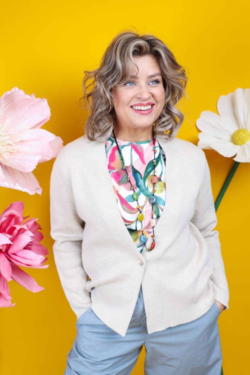 LAURA Kofta i bomull, Light Oat