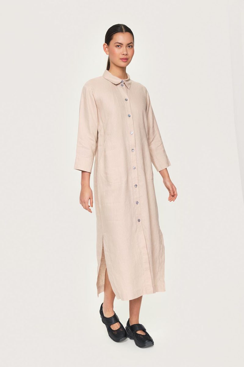 LAZY LINEN Klänning i lin, Dusty Quartz