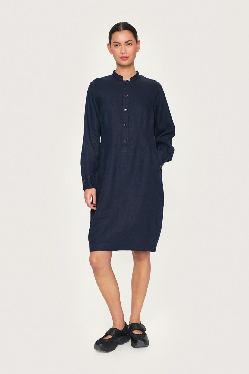 LAZY LINEN Klänning i lin, Dark Midnight