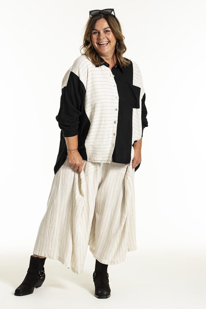 gJANET Skjorta i viskos/lin, Linen stripe mix