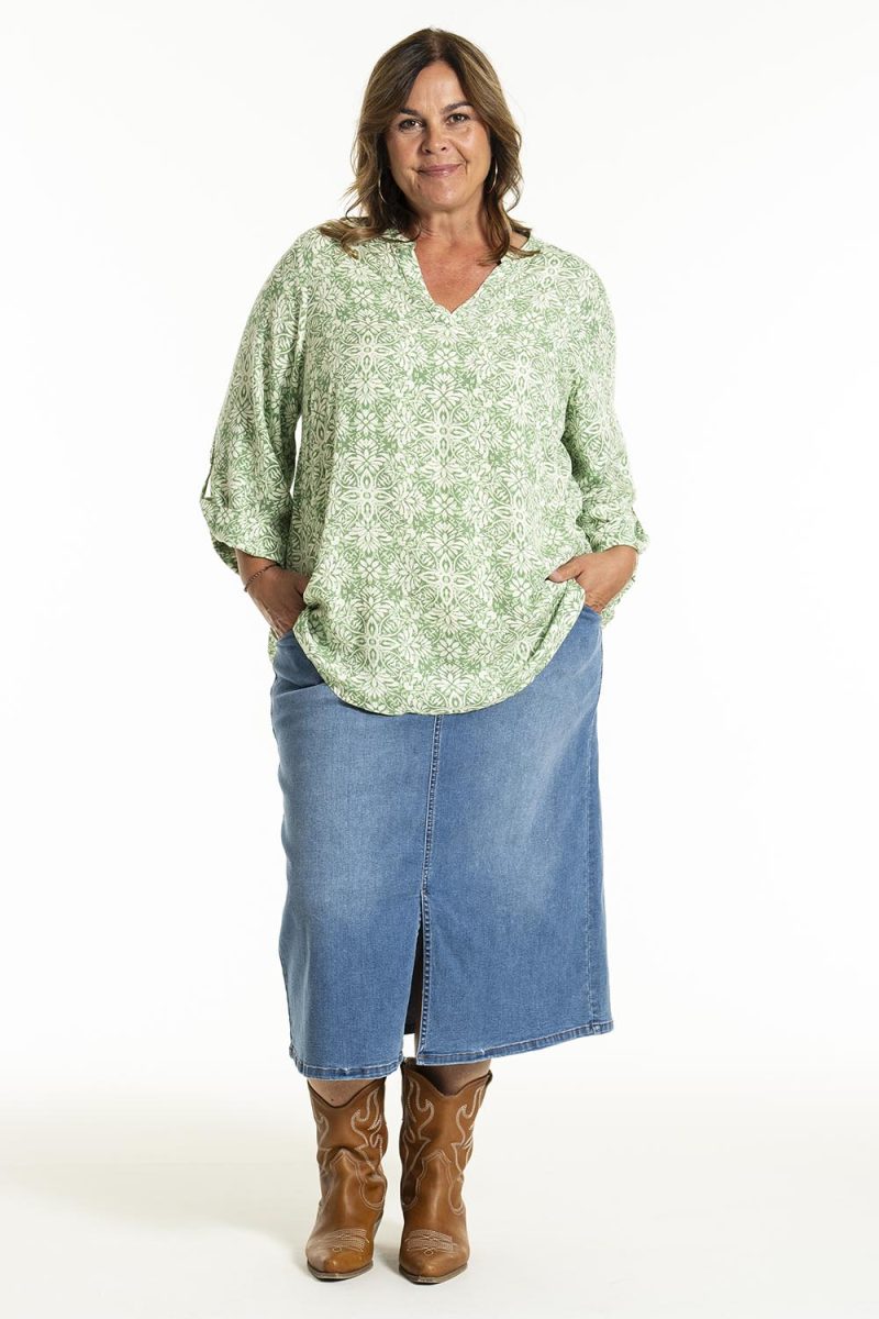 gBILLIE Blus i viskos, Green Print