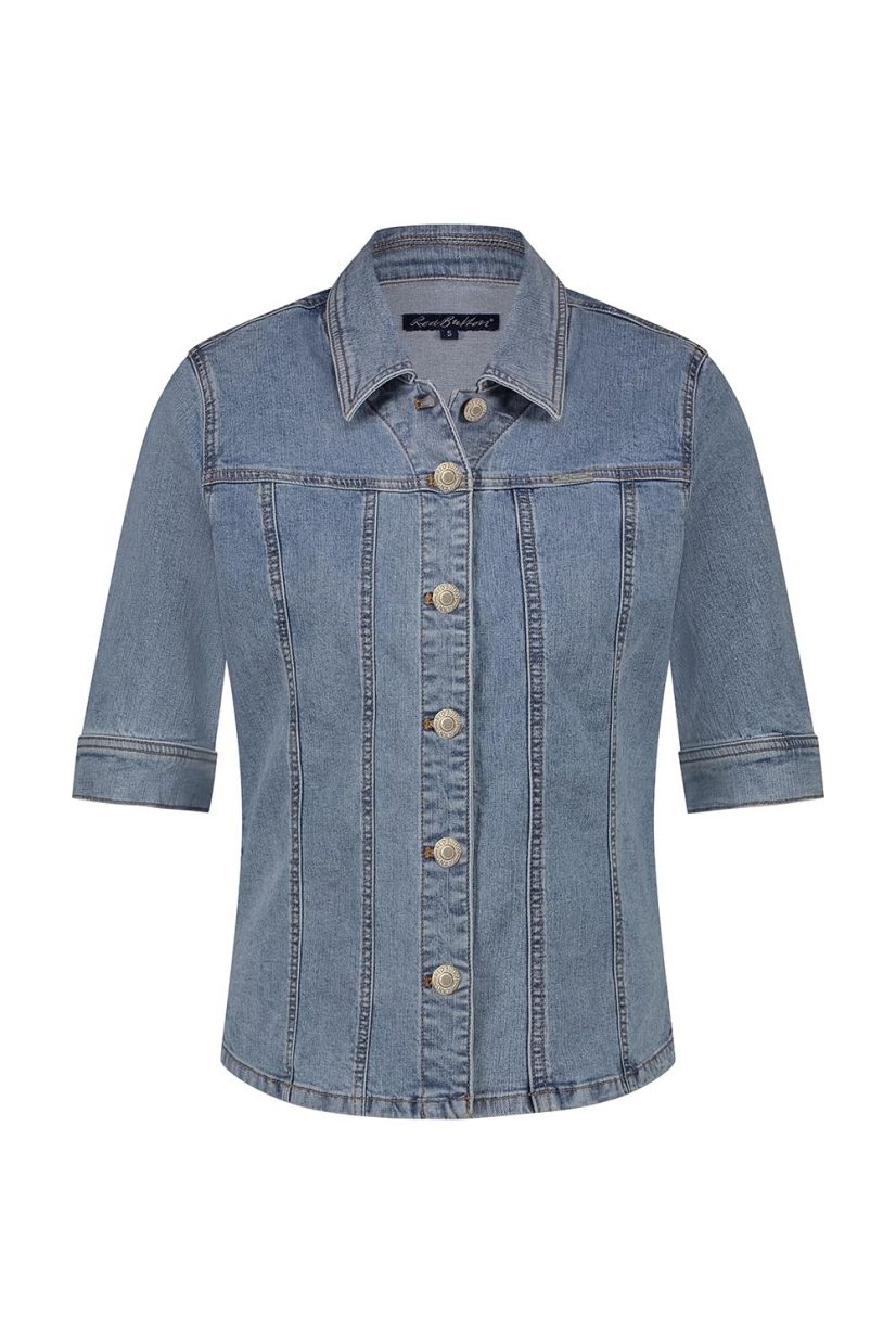 OLIVIA Skjortblus i bomullsdenim, Bleach