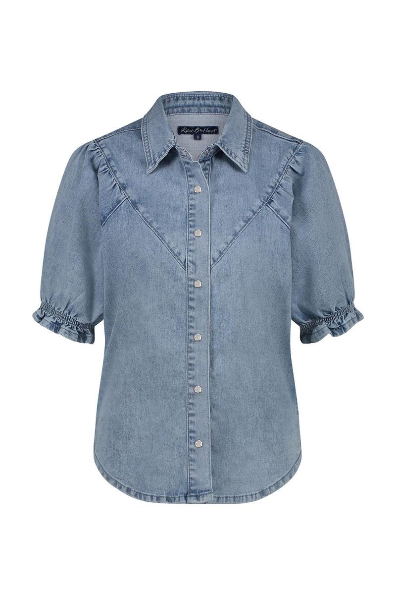 VICTORIA Blus i bomullsdenim, Light Stone