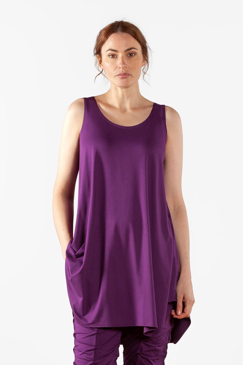 LASTA Tunika i viskostrikå, Plum