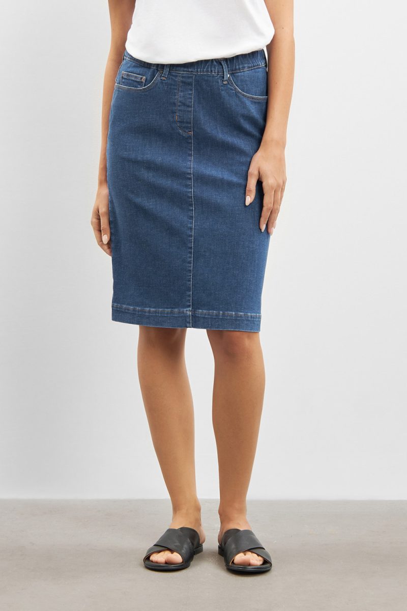 SUSANNA Kjol i stretchig  bomull, Blue Denim