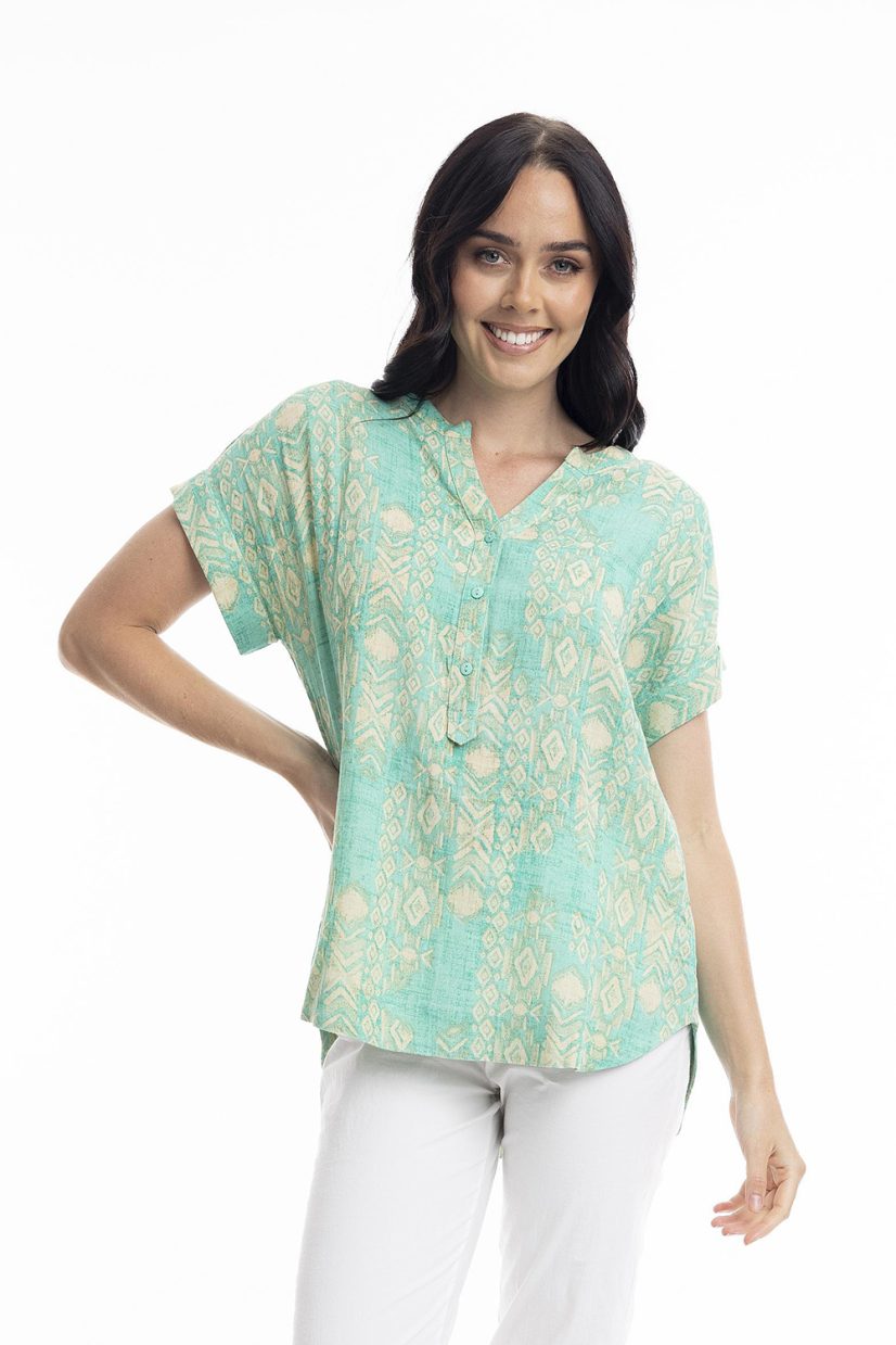 HANALEI Topp i bomull/rayon/lin, Print