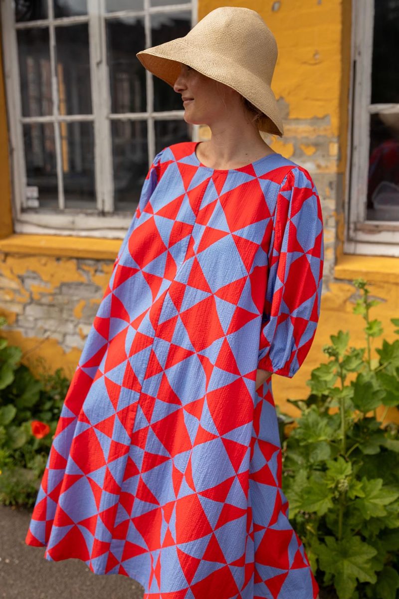 DANIRIS Klänning i bomull, Red/Waterblue Diametric