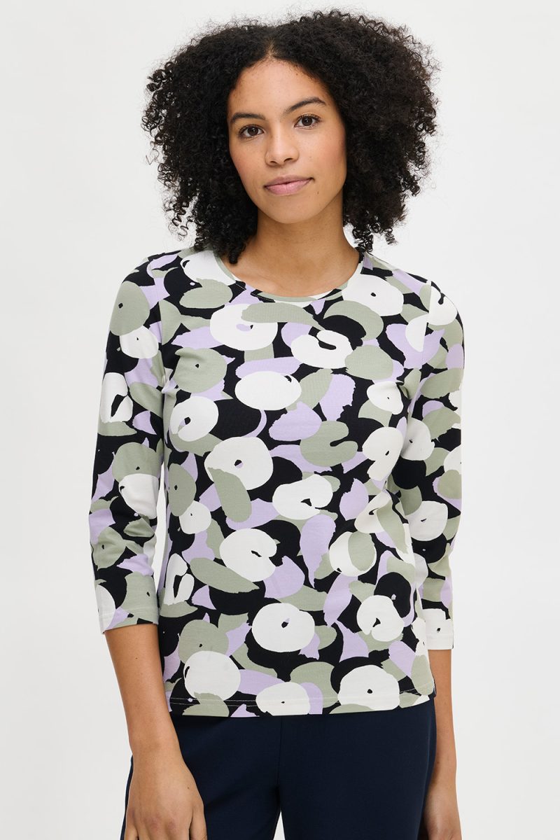 PERENNA Blus i stretchig bomull, Olive Green