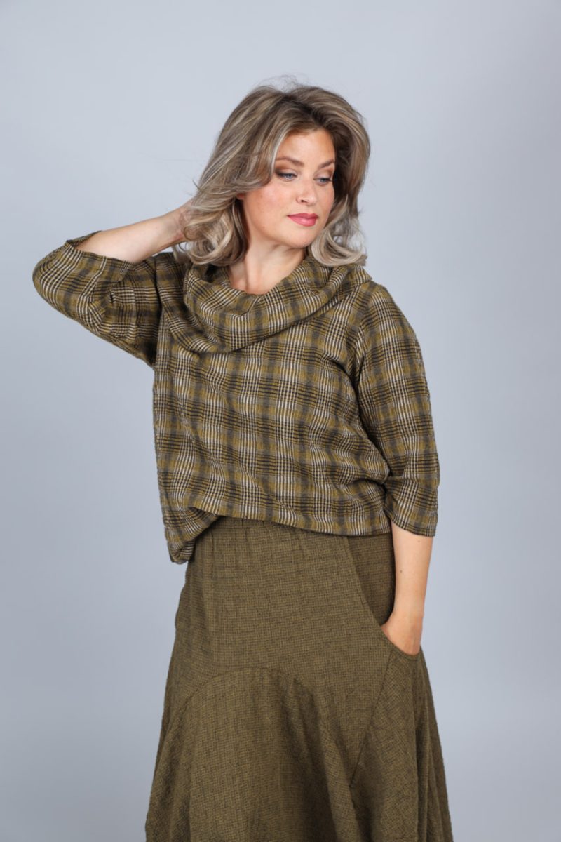 Blus i bomull/viskos, Ochre
