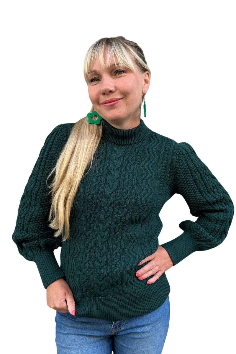 SIGNE SKOG Stickad tröja i bomull, Grön