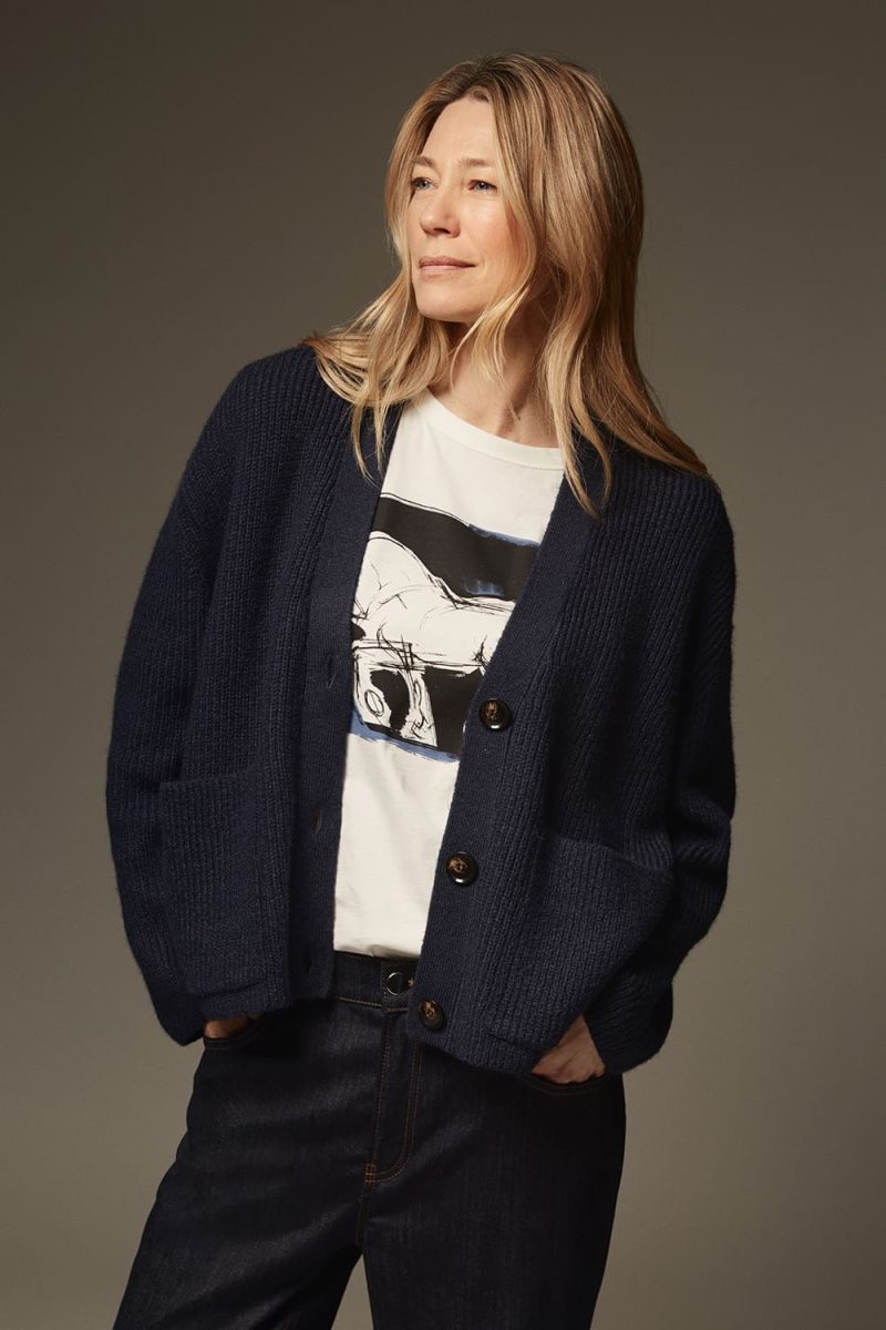 MaLEXIE Stickad kofta i bomullsmix, Navy Blazer