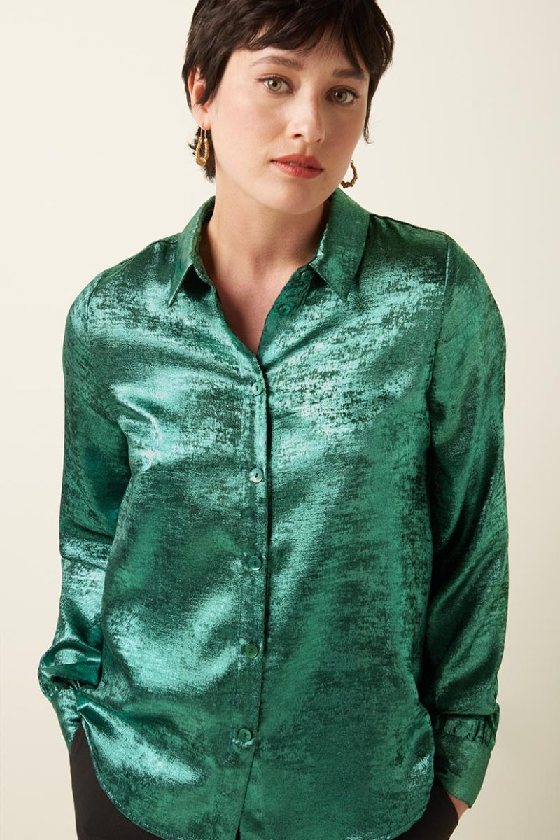 MAISIE FLAMBE Festlig tunn skjortblus, Silver Green