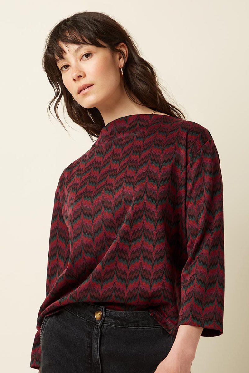 GUENDA ESTELLE ZIGZAG Topp i viskosmix, Bordeaux Red