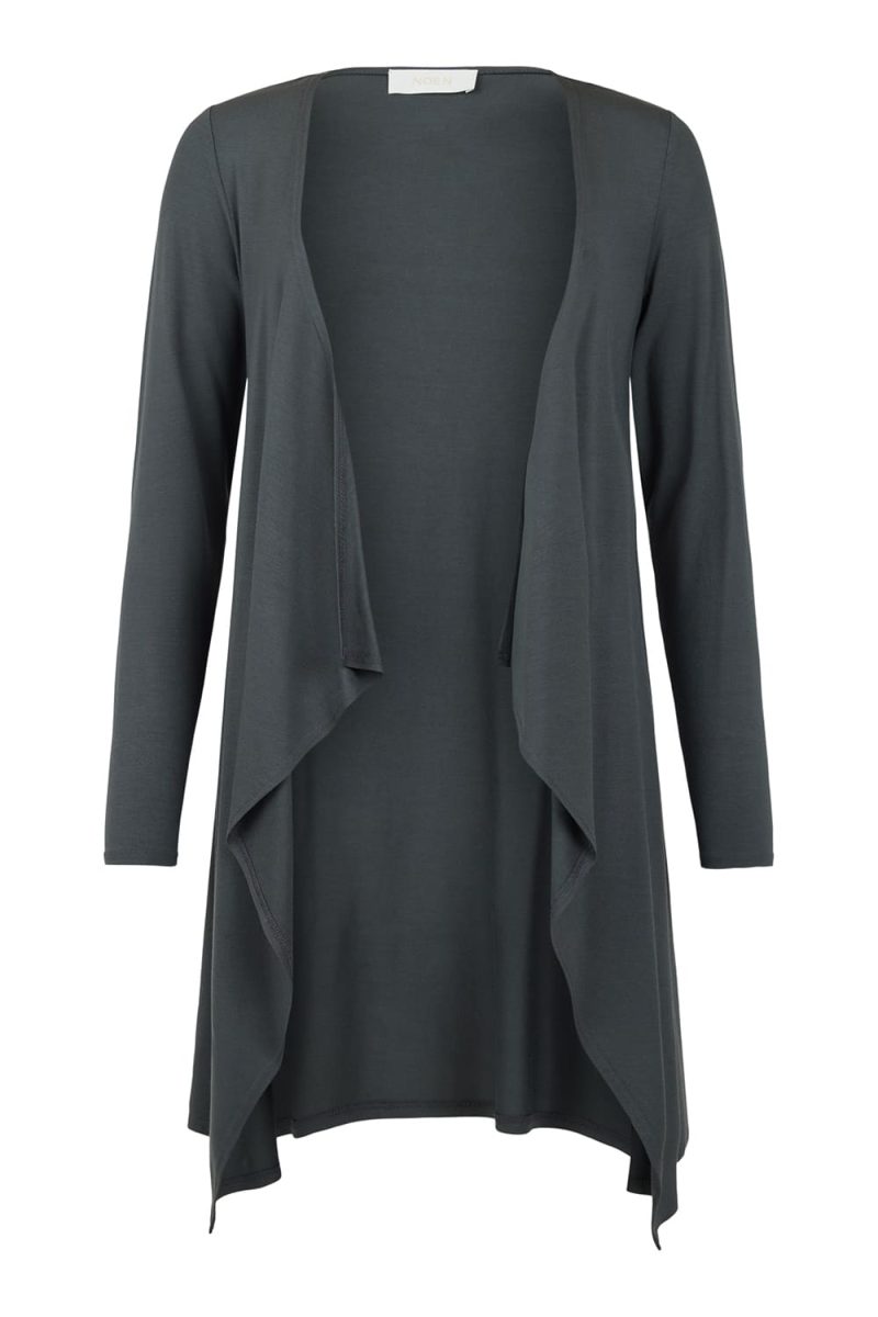 Långkofta i viskostrikå, Charcoal Grey