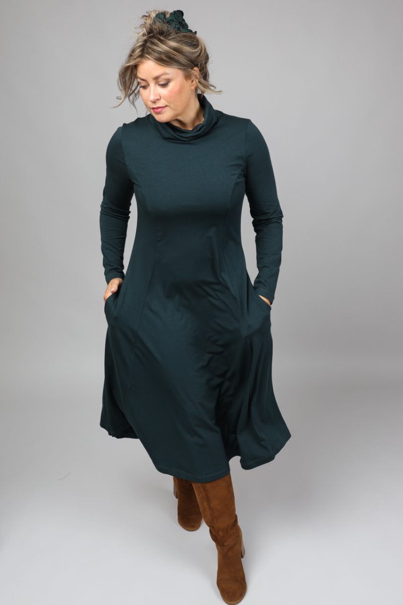 JENNA Klänning i bomull/modal, Dark Aqua
